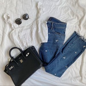 HIGH WAISTED DAISY PRINT JEANS